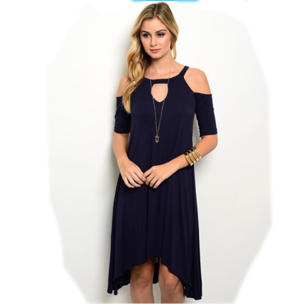 LAST ONE! 💥TARA navy cold shoulder dress - Picture 2 of 6